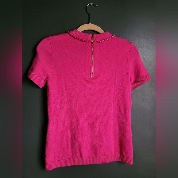 Kate Spade Ellis Bow Jewel Cashmere Wool Sweater Gold Zipper XS Snapdragon Pink - Picture 7 of 9